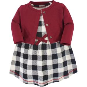 imageTouched by Nature Infant Toddler Girls Organic Cotton Dress and Cardigan Rainbows SunshineBlack Plaid