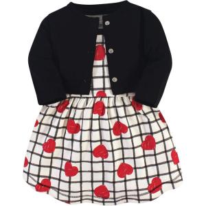 imageTouched by Nature Infant Toddler Girls Organic Cotton Dress and Cardigan Rainbows SunshineBlack Red Heart