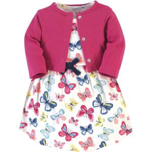 imageTouched by Nature Infant Toddler Girls Organic Cotton Dress and Cardigan Rainbows SunshineBright Butterflies