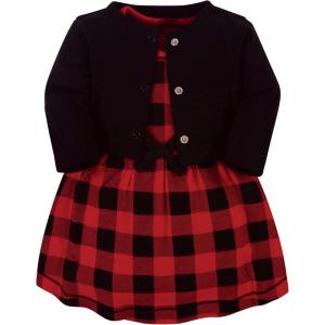 imageTouched by Nature Infant Toddler Girls Organic Cotton Dress and Cardigan Rainbows SunshineBuffalo Plaid
