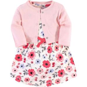 imageTouched by Nature Infant Toddler Girls Organic Cotton Dress and Cardigan Rainbows SunshineCoral Garden