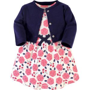imageTouched by Nature Infant Toddler Girls Organic Cotton Dress and Cardigan Rainbows SunshineCoral Rose