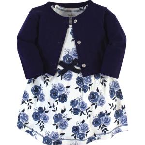 imageTouched by Nature Infant Toddler Girls Organic Cotton Dress and Cardigan Rainbows SunshineNavy Floral