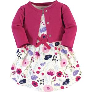 imageTouched by Nature Infant Toddler Girls Organic Cotton Dress and Cardigan Rainbows SunshinePink Botanical