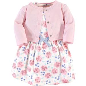 imageTouched by Nature Infant Toddler Girls Organic Cotton Dress and Cardigan Rainbows SunshinePink Rose