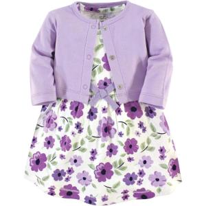 imageTouched by Nature Infant Toddler Girls Organic Cotton Dress and Cardigan Rainbows SunshinePurple Garden