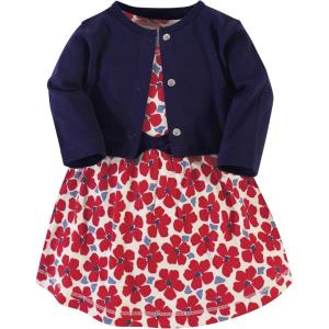 imageTouched by Nature Infant Toddler Girls Organic Cotton Dress and Cardigan Rainbows SunshineRed Flowers