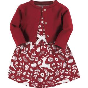 imageTouched by Nature Infant Toddler Girls Organic Cotton Dress and Cardigan Rainbows SunshineRed Winter Folk