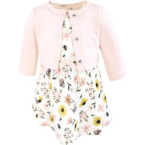 imageTouched by Nature Infant Toddler Girls Organic Cotton Dress and Cardigan Rainbows SunshineSoft Wildflower