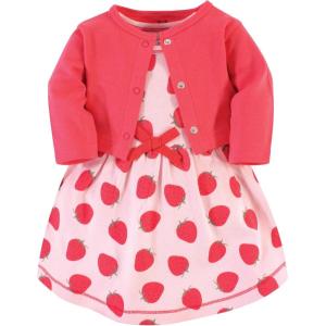 imageTouched by Nature Infant Toddler Girls Organic Cotton Dress and Cardigan Rainbows SunshineStrawberries
