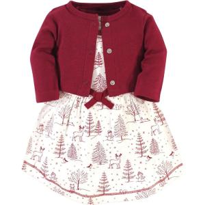 imageTouched by Nature Infant Toddler Girls Organic Cotton Dress and Cardigan Rainbows SunshineWinter Woodland