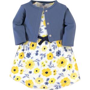 imageTouched by Nature Infant Toddler Girls Organic Cotton Dress and Cardigan Rainbows SunshineYellow Garden
