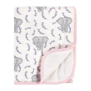 imageTouched by Nature Unisex Baby Organic Cotton Muslin Tranquility Blanket Blue Elephant One SizePink Elephant