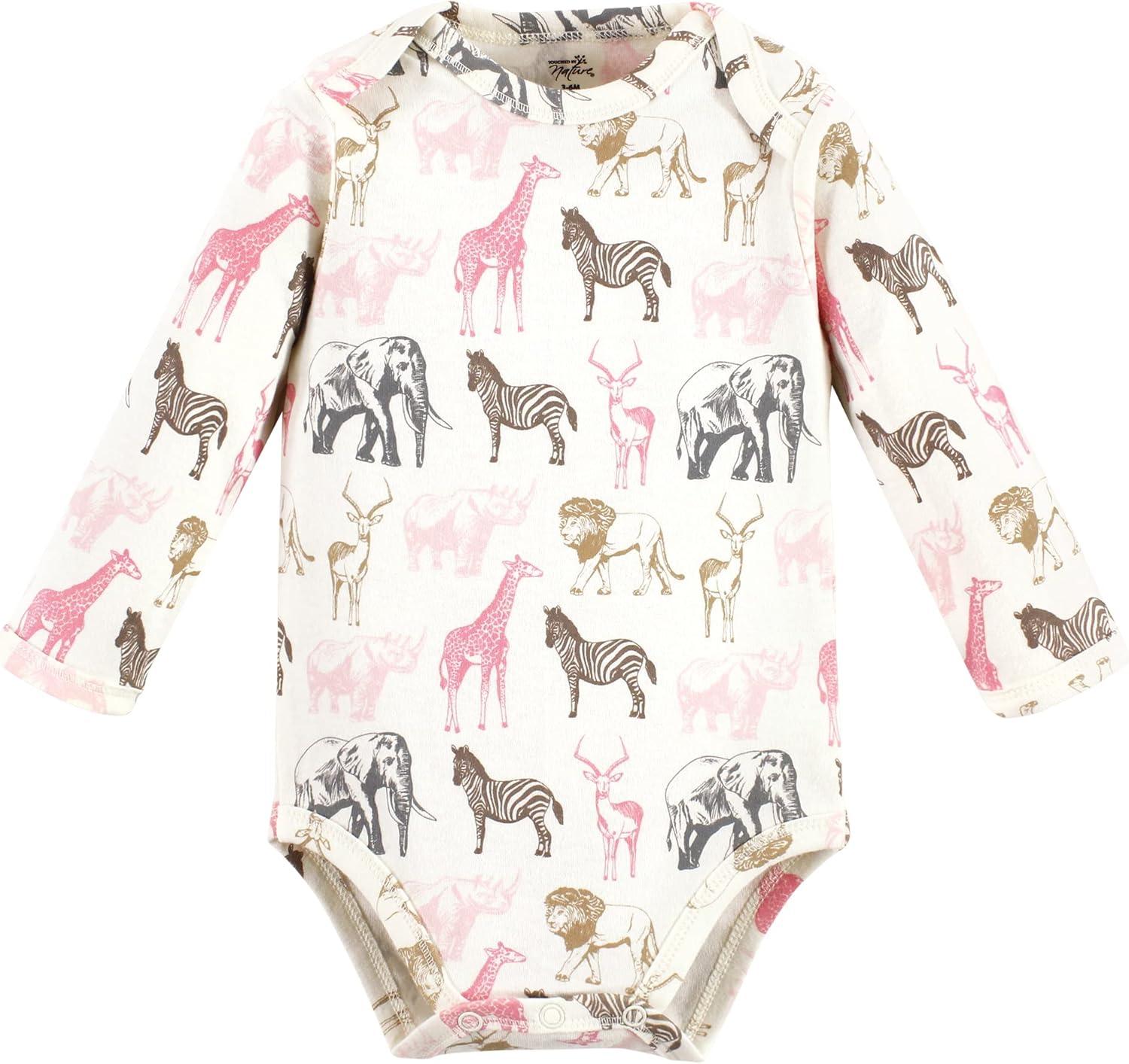 imageTouched by Nature Unisex Baby Organic Cotton LongSleeve BodysuitsGirl Safari