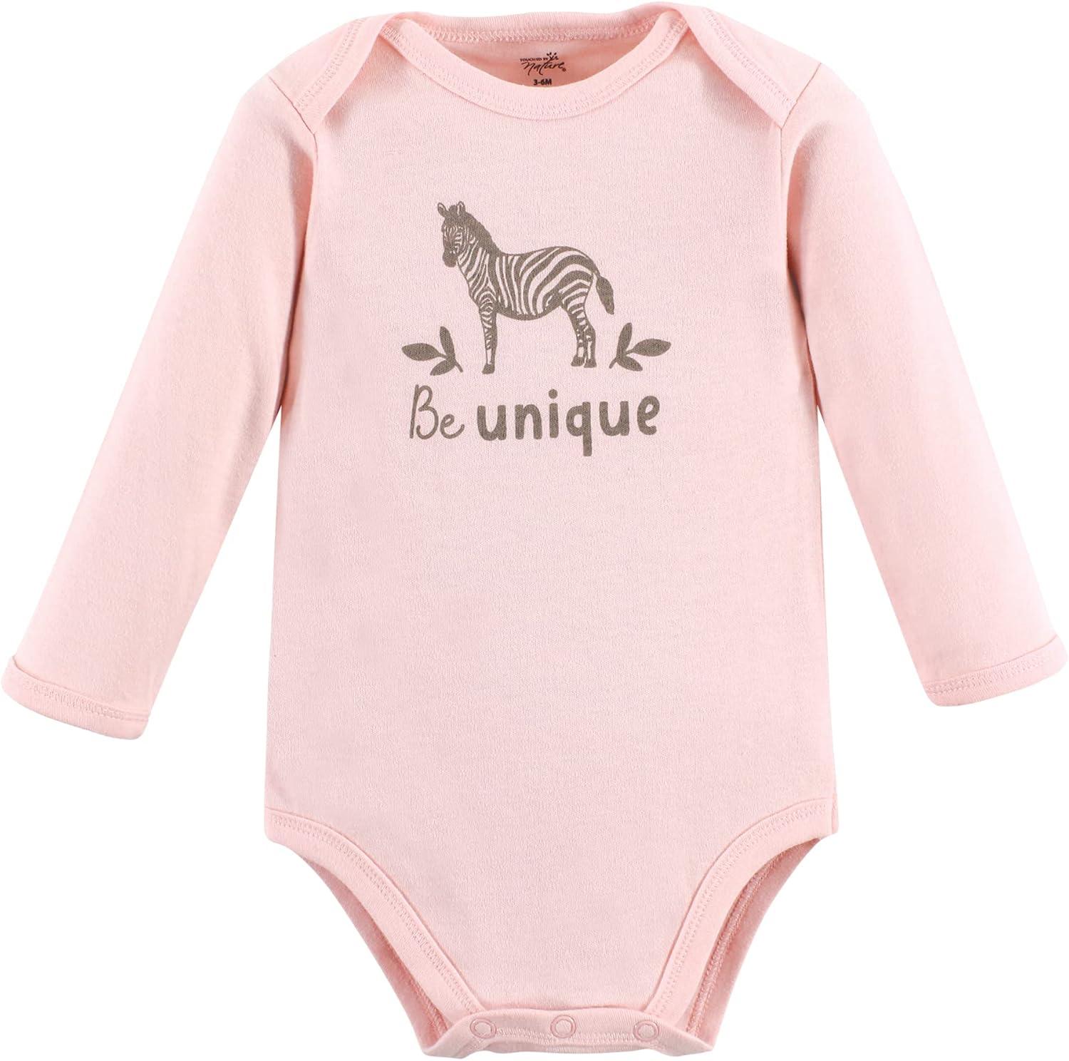 imageTouched by Nature Unisex Baby Organic Cotton LongSleeve BodysuitsGirl Safari