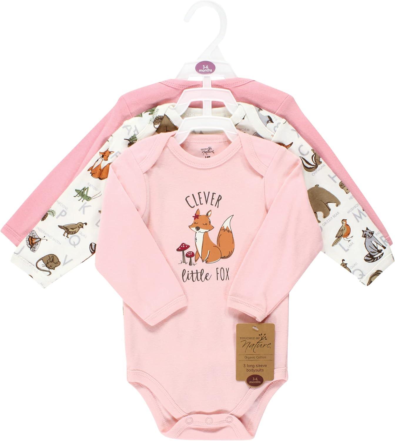 imageTouched by Nature Unisex Baby Organic Cotton LongSleeve BodysuitsGirl Woodland Alphabet 3pack