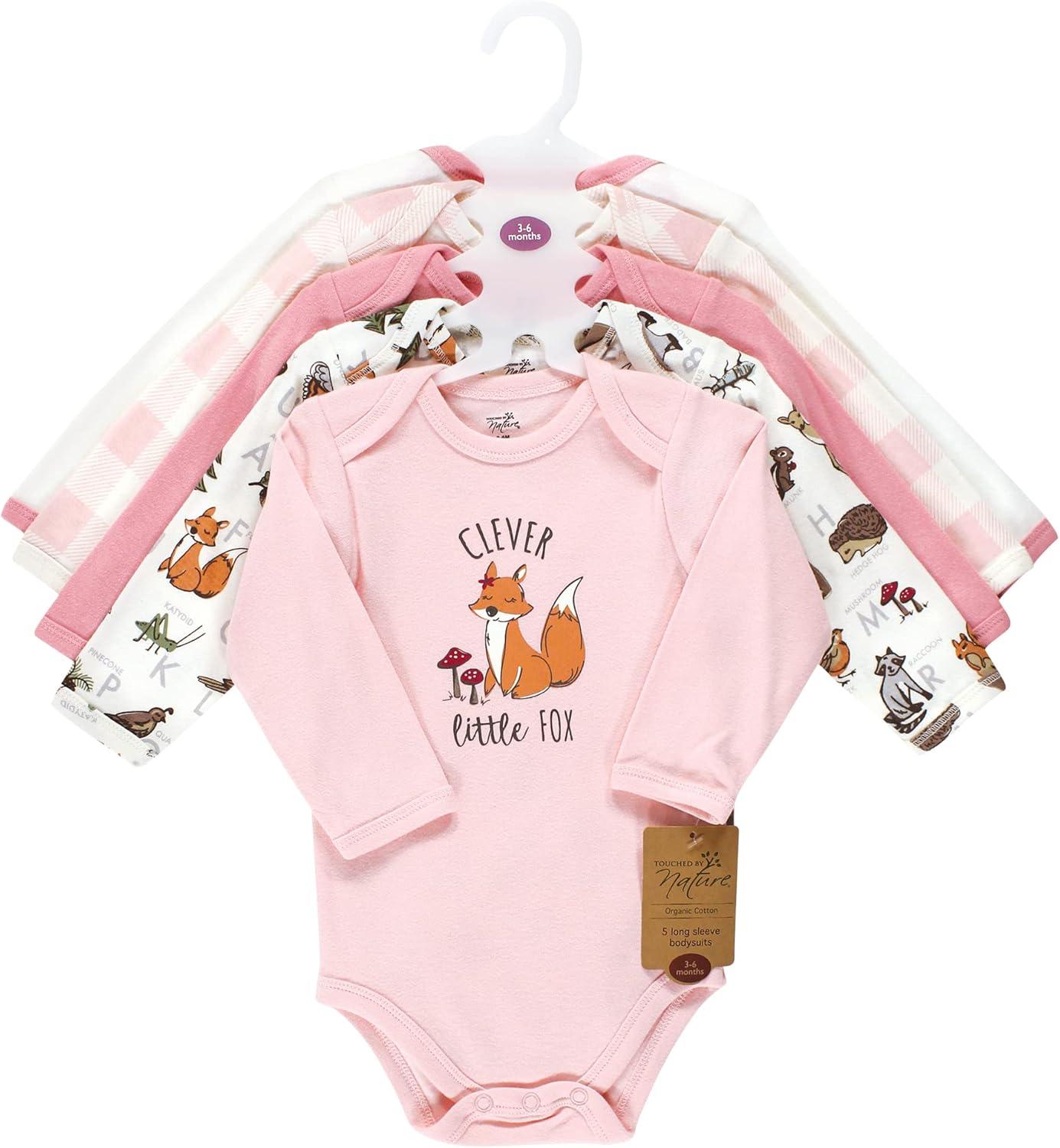 imageTouched by Nature Unisex Baby Organic Cotton LongSleeve BodysuitsGirl Woodland Alphabet 5pack