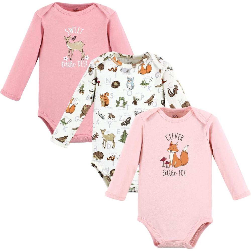 imageTouched by Nature Unisex Baby Organic Cotton LongSleeve BodysuitsGirl Woodland Alphabet 3pack