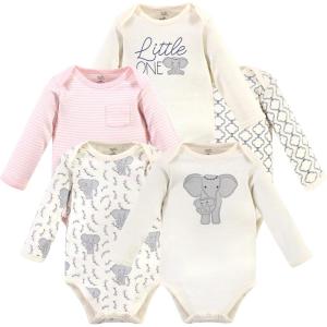 imageTouched by Nature Unisex Baby Organic Cotton LongSleeve BodysuitsPink Elephant