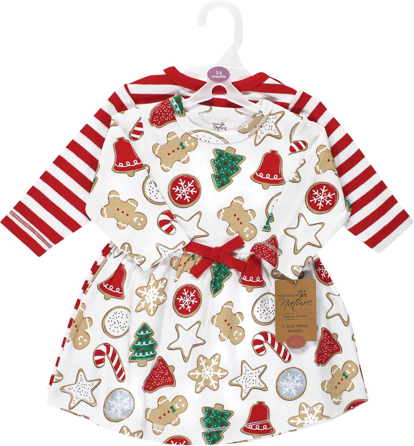 imageTouched by Nature Baby Girls Organic Cotton Short LongSleeve DressesChristmas Cookies