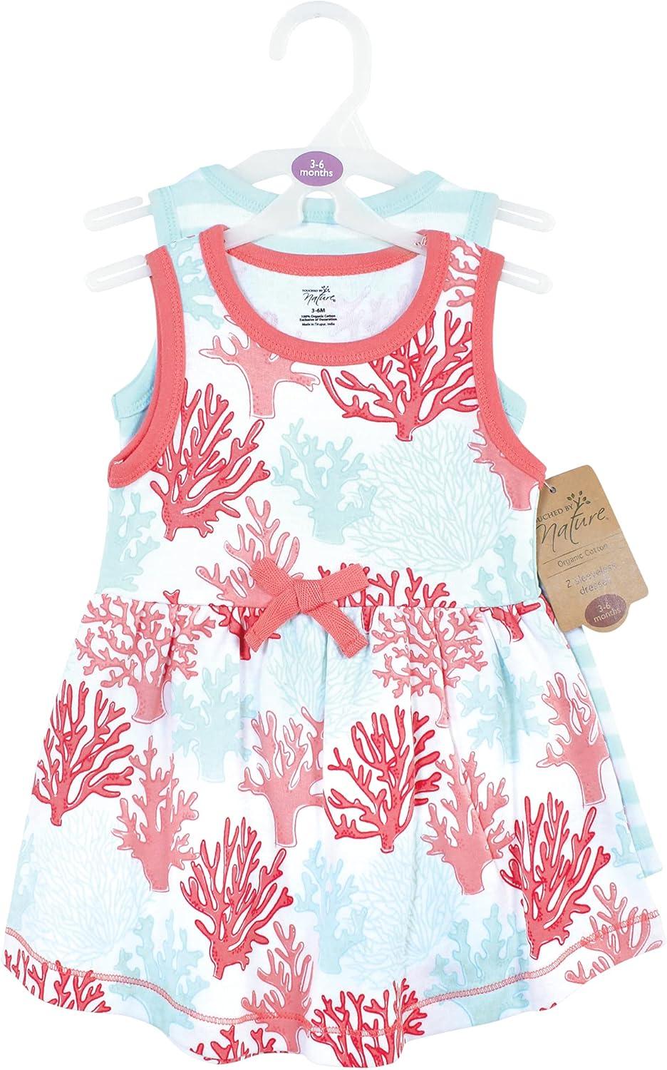 imageTouched by Nature Baby Girls Organic Cotton Short LongSleeve DressesCoral Reef