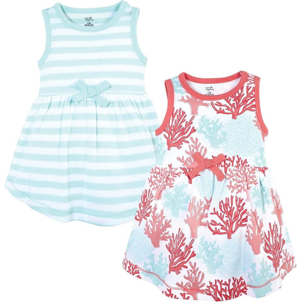 imageTouched by Nature Baby Girls Organic Cotton Short LongSleeve DressesCoral Reef