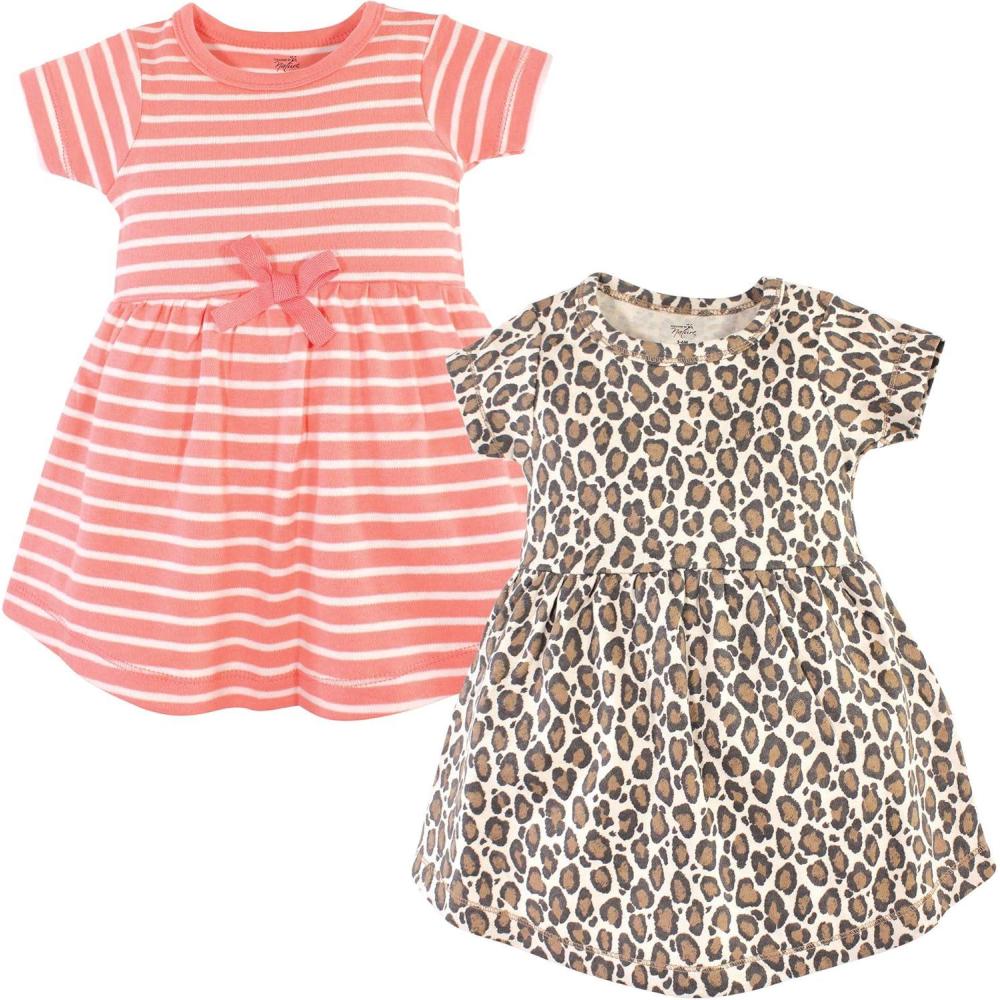 imageTouched by Nature Baby Girls Organic Cotton Short LongSleeve DressesYouth Leopard Shortsleeve