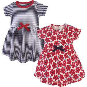 imageTouched by Nature Baby Girls Organic Cotton Short LongSleeve DressesBaby Toddler Red Flowers Short Sleeve