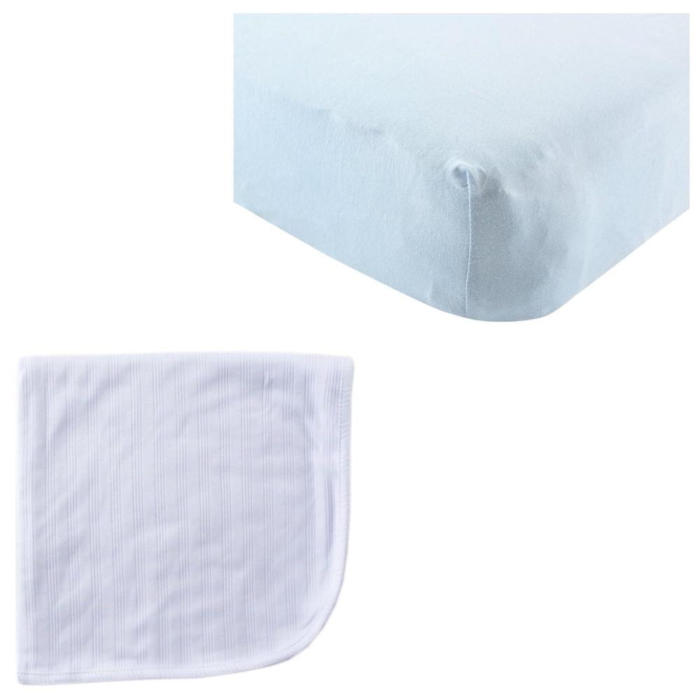 imageOrganic Cotton Fitted Crib Sheet ampamp Cotton Swaddle BlanketBlueWhite
