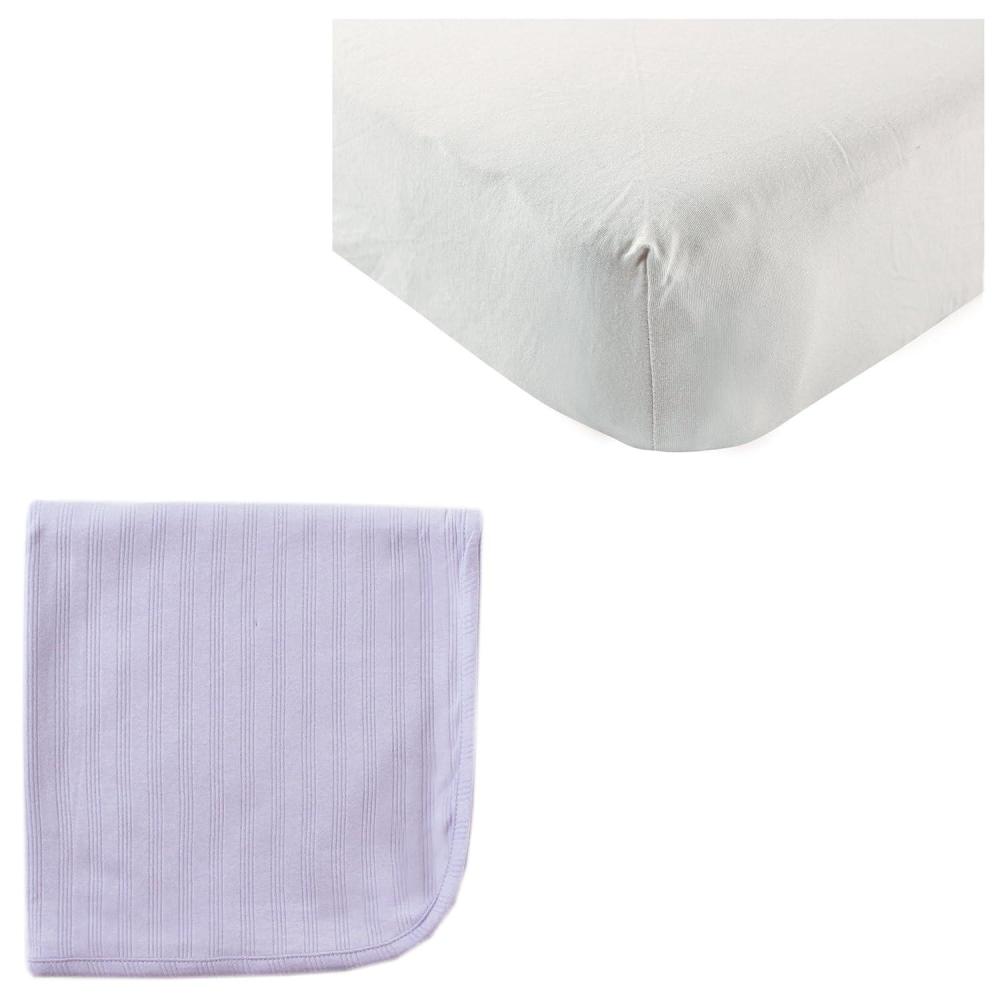 imageOrganic Cotton Fitted Crib Sheet ampamp Cotton Swaddle BlanketGrayLavender