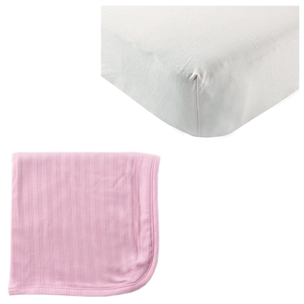 imageOrganic Cotton Fitted Crib Sheet ampamp Cotton Swaddle BlanketGrayPink