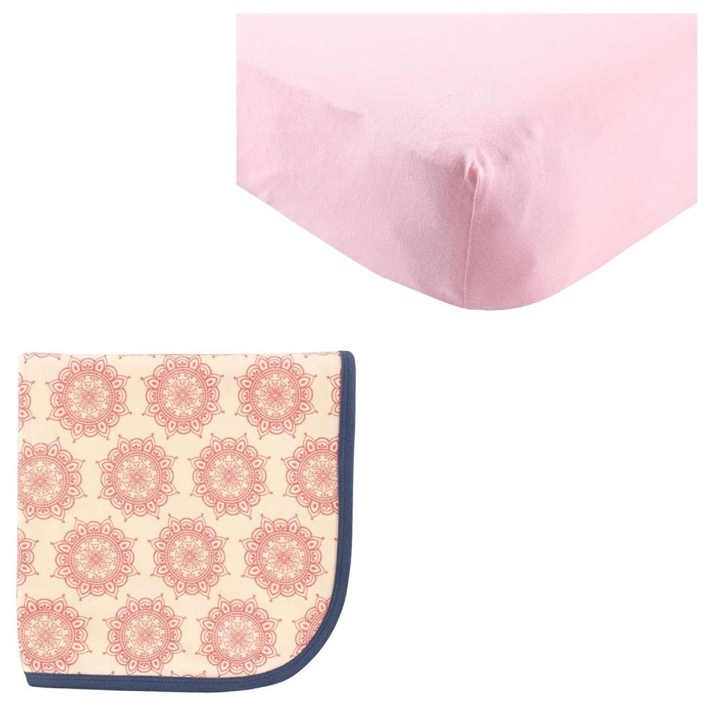 imageOrganic Cotton Fitted Crib Sheet ampamp Cotton Swaddle BlanketPinkMoroccan