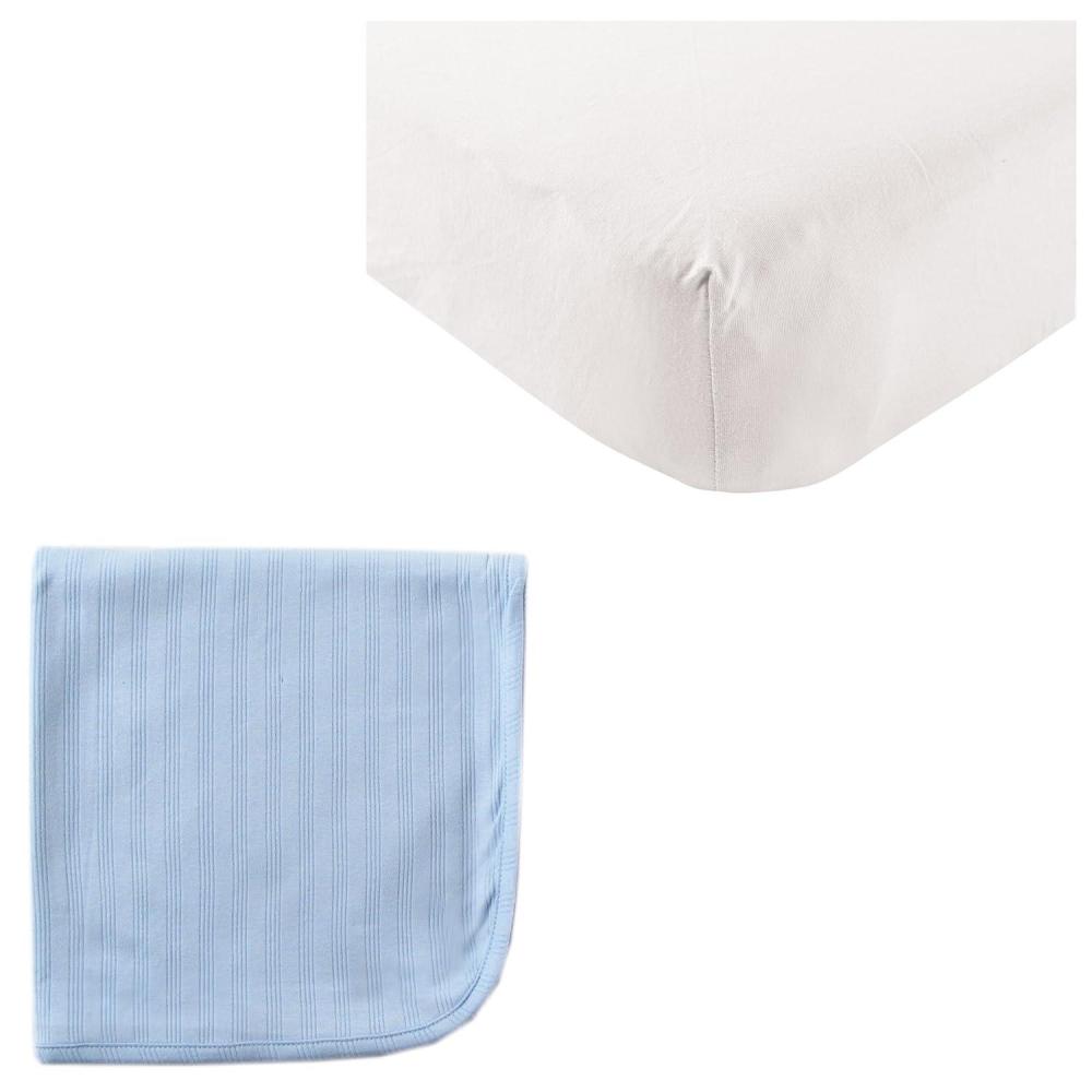 imageOrganic Cotton Fitted Crib Sheet ampamp Cotton Swaddle BlanketWhiteBlue