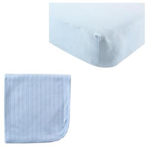 imageOrganic Cotton Fitted Crib Sheet ampamp Cotton Swaddle BlanketBlueBlue