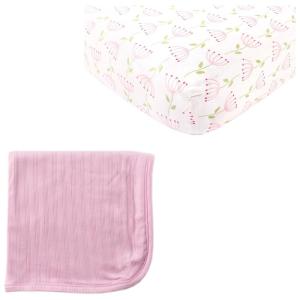 imageOrganic Cotton Fitted Crib Sheet ampamp Cotton Swaddle BlanketFlowerPink