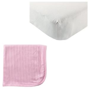 imageOrganic Cotton Fitted Crib Sheet ampamp Cotton Swaddle BlanketGrayPink