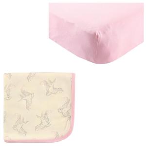 imageOrganic Cotton Fitted Crib Sheet ampamp Cotton Swaddle BlanketPinkBird