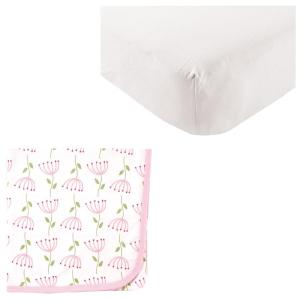 imageOrganic Cotton Fitted Crib Sheet ampamp Cotton Swaddle BlanketWhiteFlowers