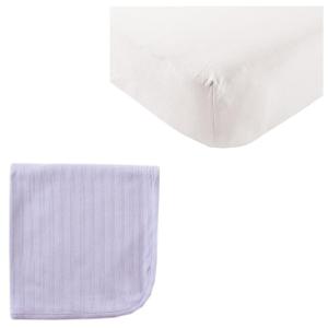 imageOrganic Cotton Fitted Crib Sheet ampamp Cotton Swaddle BlanketWhiteLavender