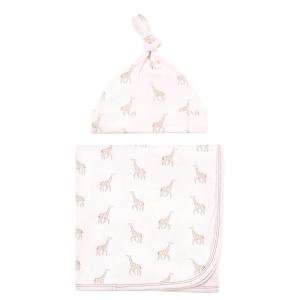 imageTouched by Nature Unisex Baby Organic Cotton Swaddle Blanket and Headband or Cap Peonies One SizeLittle Giraffe