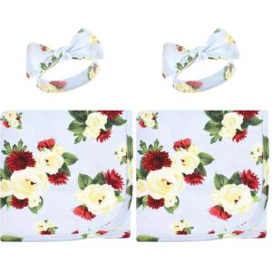 imageTouched by Nature Unisex Baby Organic Cotton Swaddle Blanket and Headband or Cap Peonies One SizeRose Mum