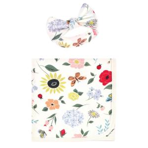image:imageTouched by Nature Unisex Baby Organic Cotton Swaddle Blanket and Headband or Cap Cherry Blossom One SizeFlutter Garden
