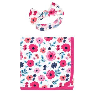 image:imageTouched by Nature Unisex Baby Organic Cotton Swaddle Blanket and Headband or Cap Cherry Blossom One SizeGarden Floral