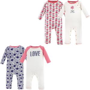 image:imageTouched by Nature BabyGirls Organic Cotton CoverallsDaisy Flowers 4pack